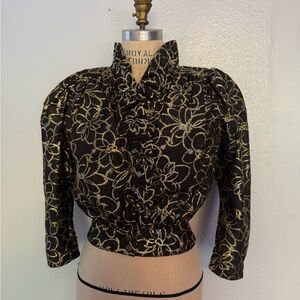 Elegant Black and Gold Floral Bolero Vintage Women's Jacket